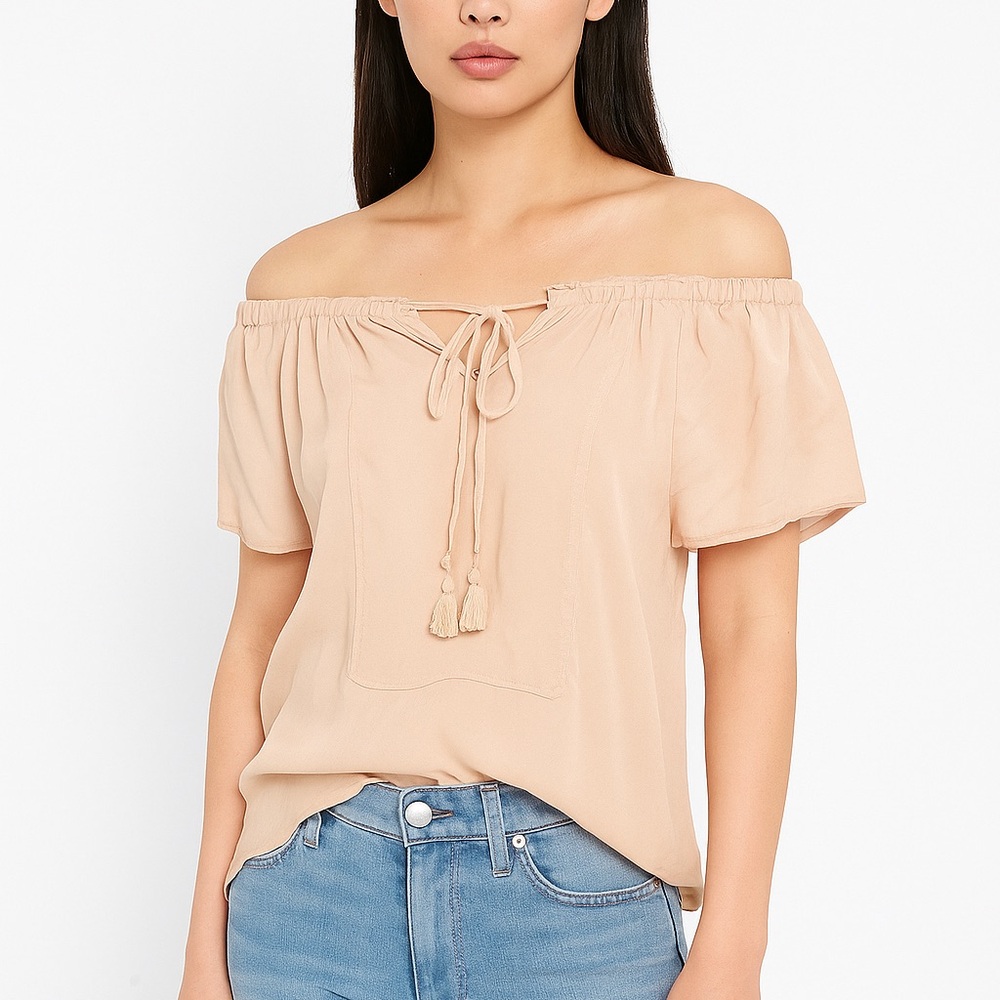 Talula Off-Shoulder Blouse in Tan